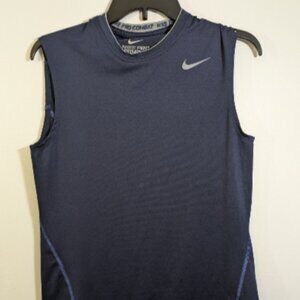 Nike Pro Combat Men Activewear Shirt S Blue Tank Top Fitted Swoosh Logo Dri Fit